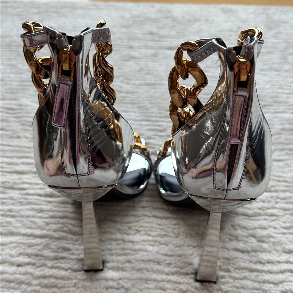 Versace Silver Heels with Gold Chain Accents size 41 - Picture 9 of 15